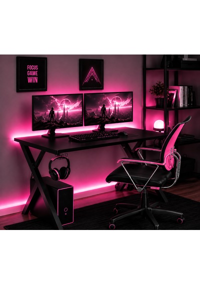 Rgb Led Aydınlatmalı Oyuncu Ve Çalışma Masası Kumandalı 7 Renk Işıklı Bilgisayar Masası Mat Siyah Rgb Led Aydınlatmalı Oyuncu Ve Çalışma Masası Kumandalı 7 Renk Işıklı Bilgisayar Masası Mat Siyah