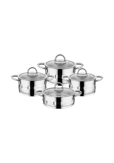 Silindir 8 Parça Çelik Tencere Seti Silver 1121 Inox Inox