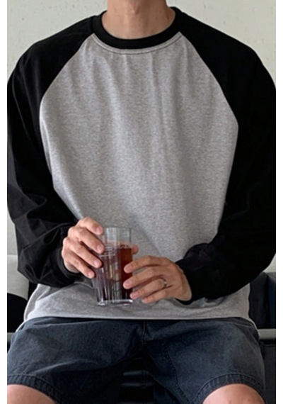Tarz Cool Erkek Reglan Kol Uzun Kollu Basic Tişört Süprem %100 Cotton Bisiklet Yaka Rahat Kalıp Siyah