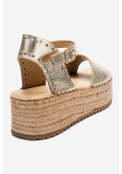 Luvishoes Luvi Shoes Serez Altın Hakiki Deri Kadın Hasır Dolgu Taban Sandalet Altın
