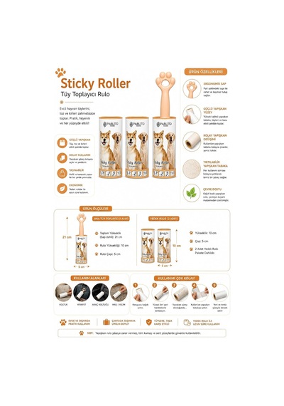 Sticky Roller Tüy Toplayıcı Rulo Seti 1 Ana Sap + 2 Yedek Rulo, Güçlü Yapışkan Yüzey, Ev Ve Araç Kullanım Diğer