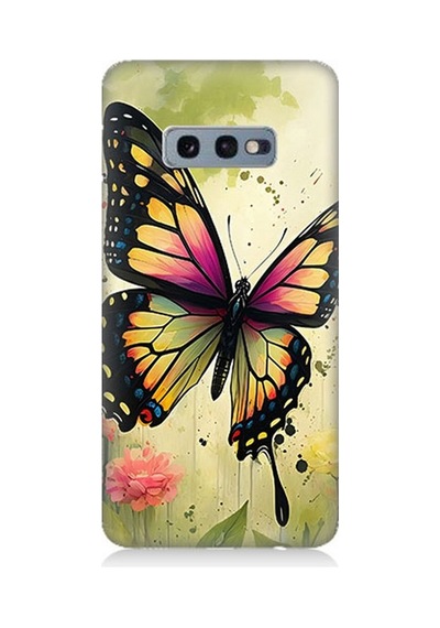 Samsung Galaxy S10e Uyumlu Çayırda Neşeli Kelebek Desenli Silikon Kılıf Çok Renkli