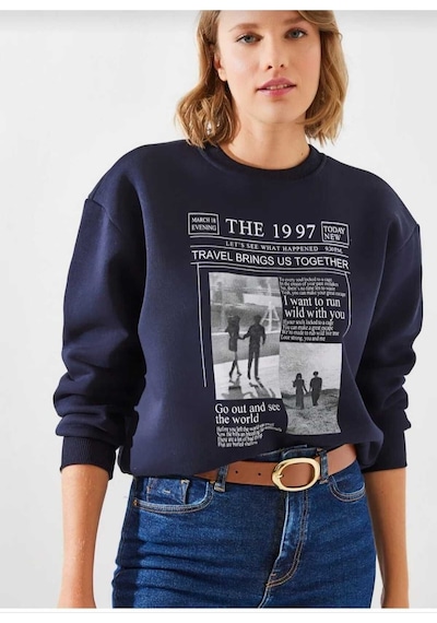 Kozia Outdoors Malkoçbey Gazete Baskılı Oversize Unisex O Yaka Swaetşhirt Lacivert Lacivert