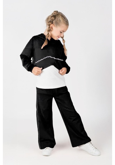 Miniğimin Cicileri Yazı Baskılı Crop Sweatshirt Ve Bol Paça K... Siyah