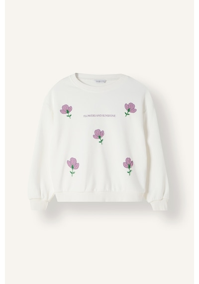Defacto Relax Fit Bisiklet Yaka Nakışlı Çiçekli Uzun Kollu Sweatshirt Kız Çocuk I4169a826auer105 Ekru-er105