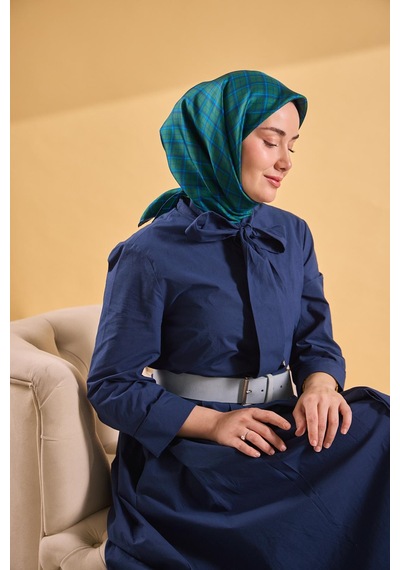 Silk Home Twill İpek Eşarp Ekose Yeşil Çok Renkli