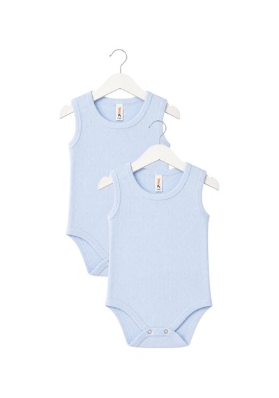 H&c Coolboy H&c 2'li %100 Pamuk Desenli Jakarlı Kolsuz Bebek Body Zıbın Mavi