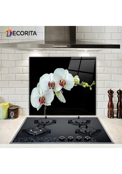 Decorita Cam Ocak Arkası Koruyucu | Zarif Orkide | 52cm x 60cm