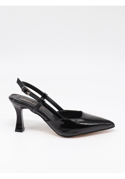 Nesilshoes Nesil Shoes Uraz 050 Siyah Rugan Arkası Açık Topuklu Kadın Ayakkabı
