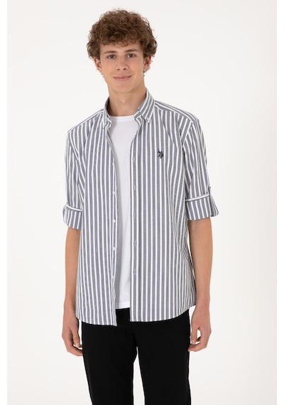 U.S. Polo Assn. Erkek Lacivert Çizgili Beyaz Gömlek 50306327-VR033