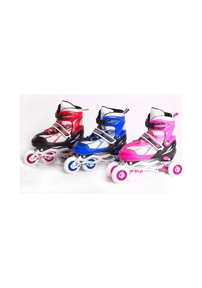 Çocuk Pateni 1. Seri 2+2 Ayarlanabilir Ön Tekerleği Işıklı Metal Alıştırma Pateni Freeride / Street Pembe