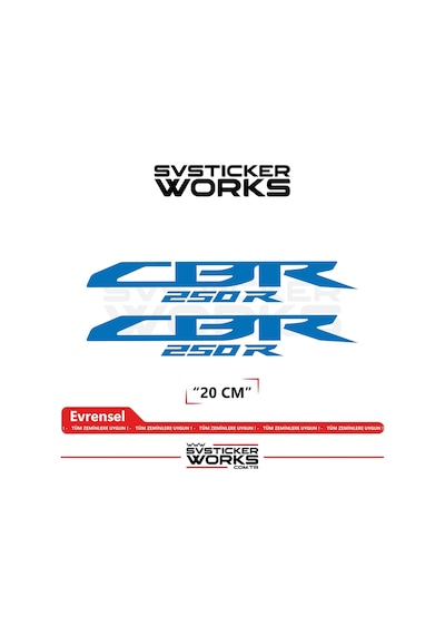 Honda Cbr 250r Sticker Uyumlu Yazı Yüksek Kalite Özel Kesim Folyo 2'li Set Mavi