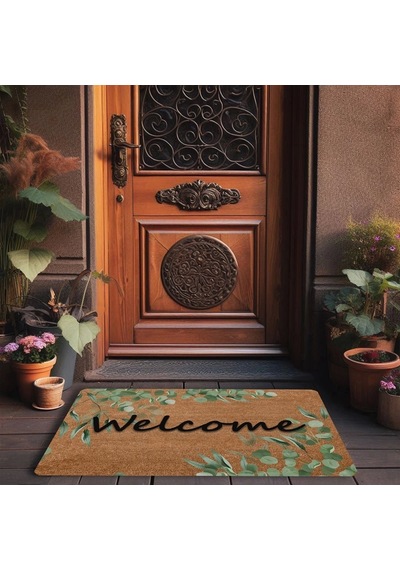 Valerine Life Okaliptüs Yaprakları Welcome Kapı Önü Paspası 45 x 70 CM