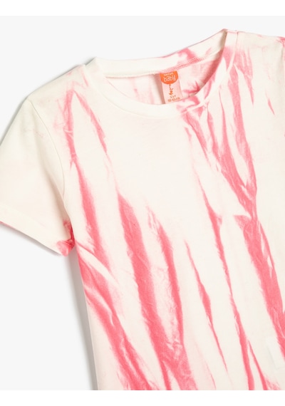 Koton Tişört Batik Desenli Kısa Kollu Bisiklet Yaka Pamuklu Pembe Desenli 4smg10200ak Pembe Desenli