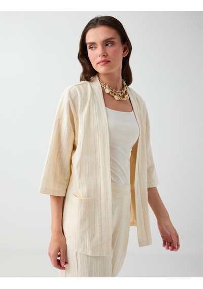 Jimmy Key Jimmy Key Kırık Beyaz Truvakar Kol Açık Yaka Pamuklu Kimono 6sw146751106