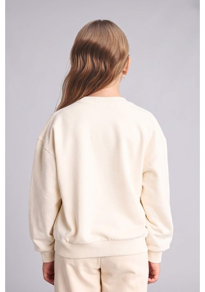 Defacto Okula Dönüş Relax Fıt Bisiklet Yaka Sweatshirt Kız Çocuk E6842a826auer98 Ekru-er98