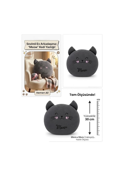 30 Cm Gri Kedi Peluş Yastık Sevimli Kedi Tasarımlı Yumuşak Peluş Oyuncak Miyav Peluş Kedi Oyuncak