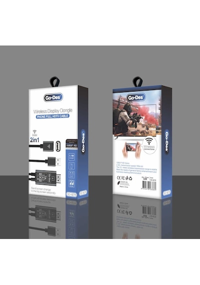 Go Des GD-8276 Wireless Display Dongle Kablosuz HDMI 1080p Görüntü Aktarım 110 cm - Siyah ZORE-260166