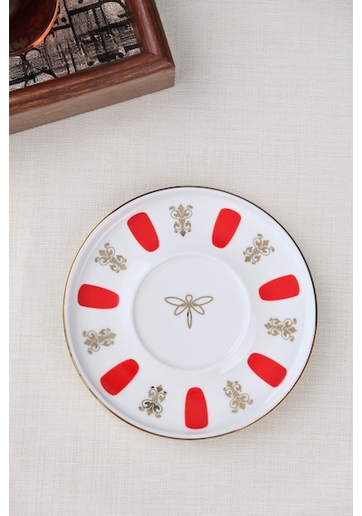 Tabak Evi Porselen Acem Zade Kırmızı Çay Tabağı 12,5cm Tekli Çok Renkli