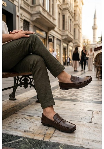 Pierre Cardin 90220 Rahat Esnek Hakiki Deri Erkek Loafer Ayakkabı Kahve