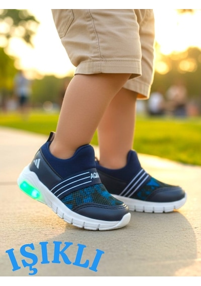 Ellaboni Kız / Erkek Çocuk Yumuşak Işıklı Spor Ayakkabı Nefes Alabilen Hafif Aqua Sneaker Lacivert
