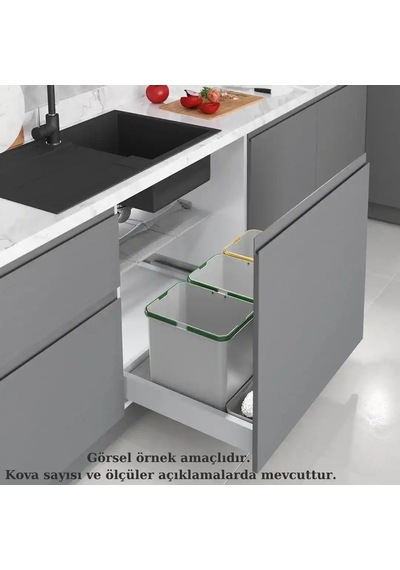 Starax 90cm Çekmece İçi Otomatik Çöp Kovası 36+3 Litre Gri 3kova Modül 90cm S-2565-g