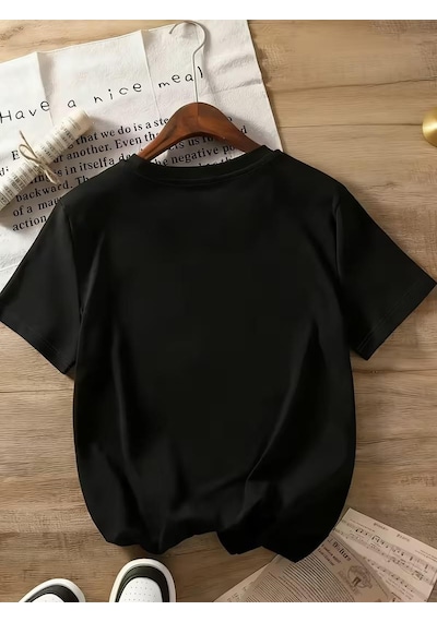 Limoncella "la Dolce Vita" Baskılı Oversize Pamuklu Kadın T-shirt SIYAH
