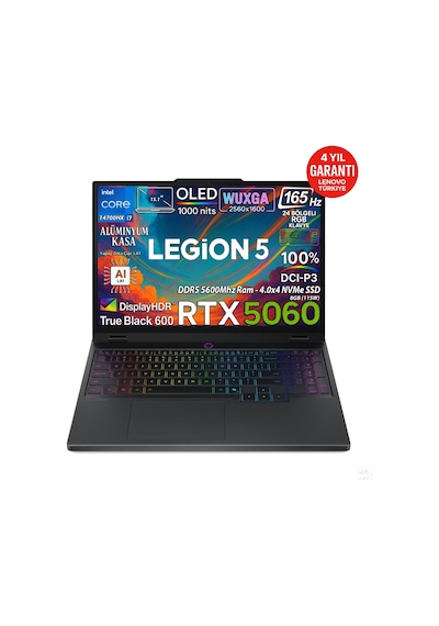 Lenovo Legion 5 15IRX10 83LY00KXTRAT40 i7-14700HX 24 GB 2 TB SSD RTX5060 15.1" Free Dos Dizüstü Bilgisayar