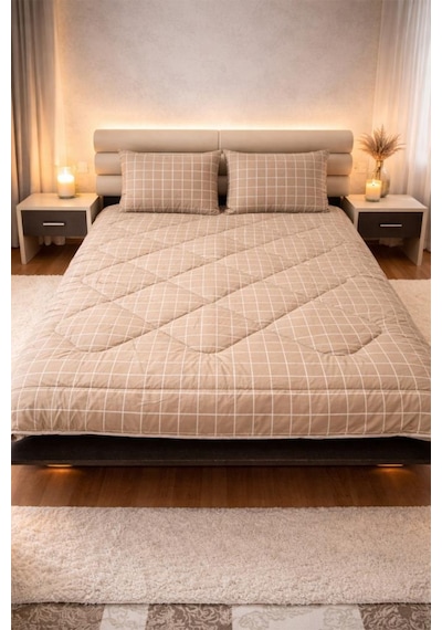 Kare Wellsoft 195x215 Cm Çift Kişilik Yorgan Takımı Bej Bej