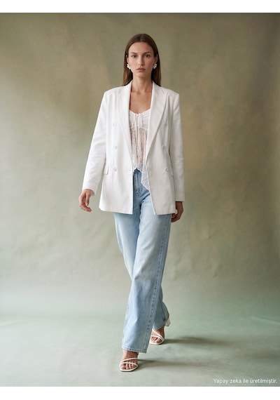 Dilvin 60815 Lyocell Karışımlı Blazer Ceket-beyaz