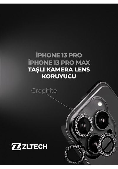 İphone 13pro/13promax Uyumlu Taşlı Kamera Lens Koruyucu Graphite