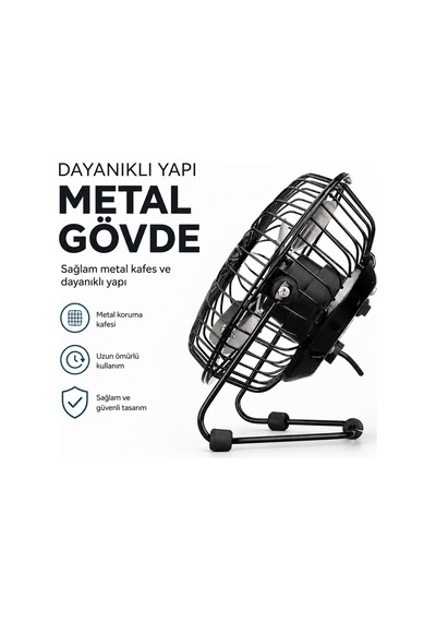 Bezos Usb Şarjlı Metal Mini Masaüstü Fan 14.5x7.5x15 Cm Nıda