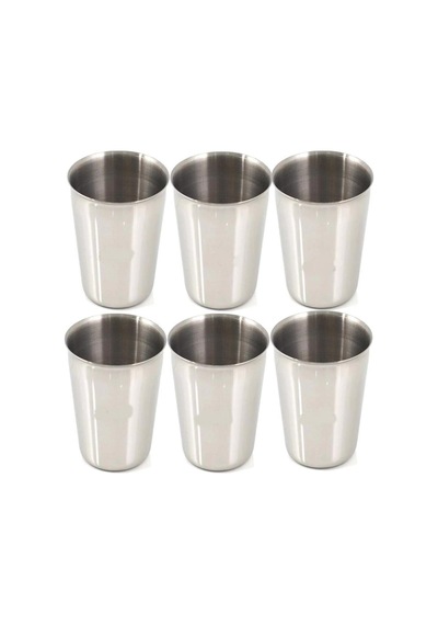 6 Adet Set Standart Boy 220cc Paslanmaz Çelik Bardak Metal Su Çay Bardağı Kırılmaz Bardak