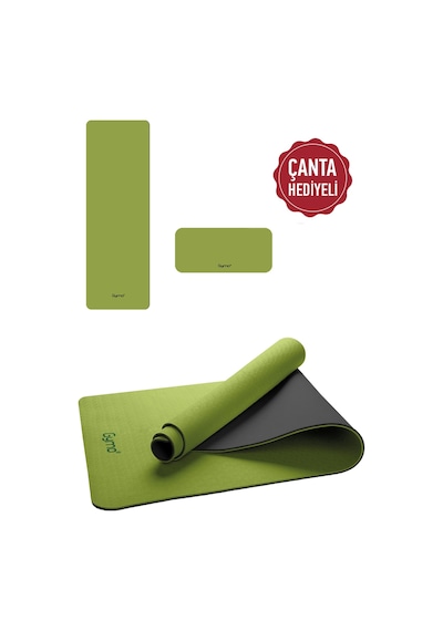 Gymo Ekolojik 6mm Tpe Yoga Matı Pilates Minderi Diz Dirsek Koruyucu Matlı Set Yeşil