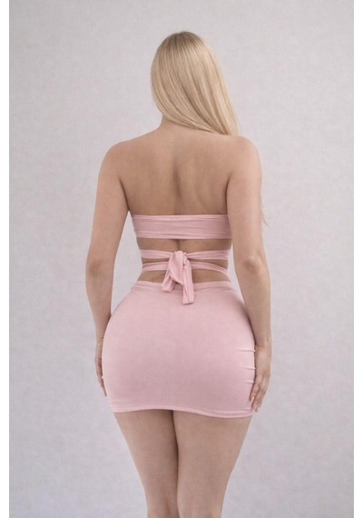 Pink Life Pudra Pembe Luna Halkalı Cut-out Mini Elbise