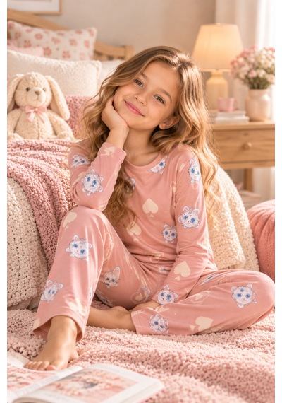 Free Beka Desenli Bisiklet Yaka Süet Kumaş Kız Çocuk Uzun Kollu Pijama Takımı Pembe Free Beka Desenli Bisiklet Yaka Süet Kumaş Kız Çocuk Uzun Kollu Pijama Takımı Pembe