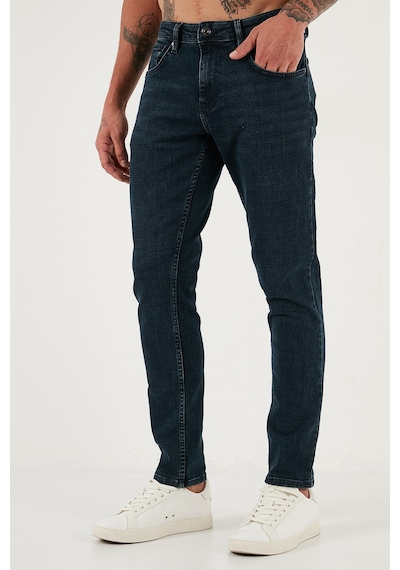 Buratti Streç Pamuklu Slim Fit Yüksek Bel Dar Paça Jeans Erkek Kot Pantolon 3300C46Tokyo Mavi