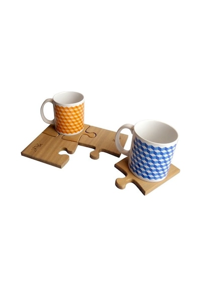 Puzzle Mat Bardak Altı Ve Kupa Set Ahşap