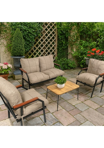 Ard & Garden Linda 211 Sehpalı Kahverengi Fermuarlı Bahçe Balkon Takımı, Cafe, Salon - Metal Kanepe Koltuk Takımı Kahverengi