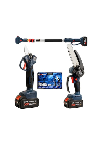 Prohummer Phm011-2m Teleskopik Uzatmalı Profesyonel Akülü Kömürsüz Motor 2li Bahçe Seti - 32mm Dal Budama Makası, 15cm Dal Budama Testeresi Ve 2m Uzatma Çubuğu 21v 3ah Çift Batarya