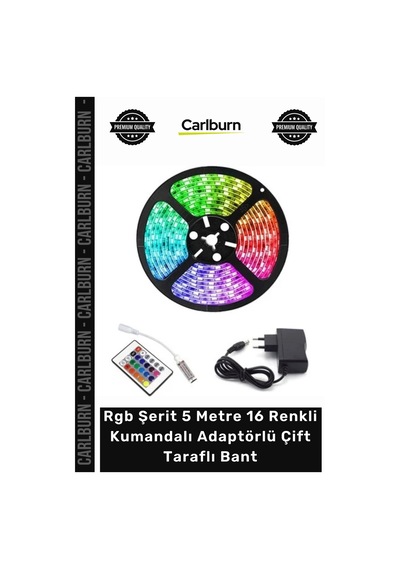 Özel Üretim İç Dış Mekan Silikonlu Rgb Şerit 5 Metre 16 Renkli Kumandalı Adaptörlü Çift Taraflı Bant