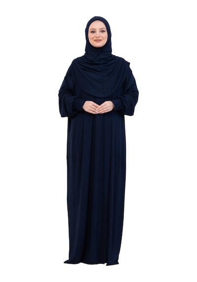 Modish Group Tek Parça Namaz Elbisesi Seti, Viskon Yumuşak Tesettür Abaya, Rahat Hazır Şal Başörtüsü Takım Lacivert