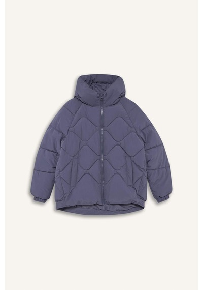 Defacto Defactofit Su İtici Oversize Fit Geniş Kalıp Kapüşonlu Fermuarlı Cepli Şişme Mont E9260ax25aupr492 Mor-pr492