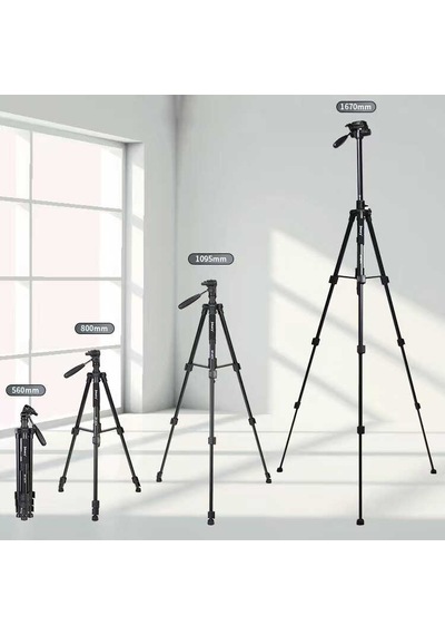 Jmary KP2274 Tripod 147 cm 3 Kademeli Profesyonel Oynar Başlık - ZORE-262650 Siyah