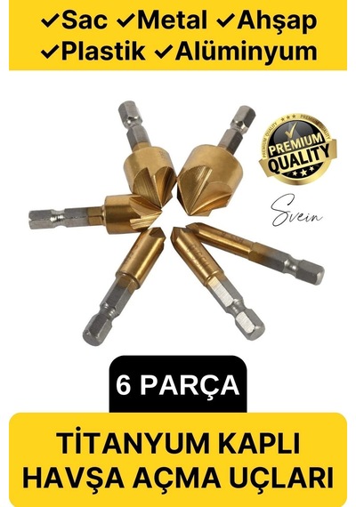 6 Parça Premium Titanyum Kaplama Hss Bits Uçlu Kırılmaz A Kalite Paslanmaz Havşa Açma Matkap Uç Seti 82148079