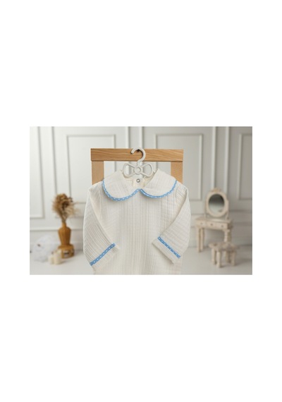 Tlyhometextiles 4 Lü Müslin Hastane Çıkışı Seti Mavi Puantiyeli %100 Pamuk, 0-3 Ay