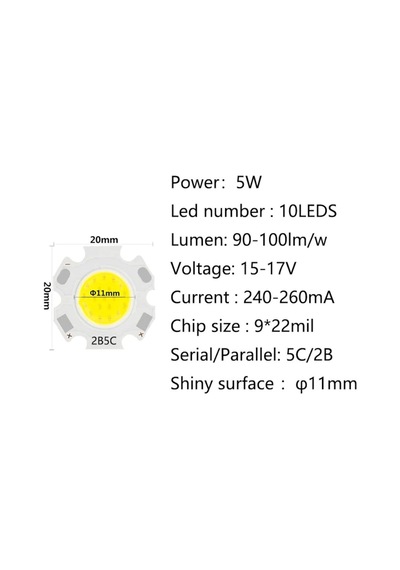 5W Cob Power Led Çip 5 Watt Ray Spot Led Panel Içi 15-17V