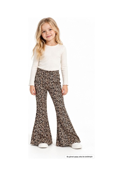 Bym Style Kız Çocuk Tayt Kaşkorse Likralı Leopar Desenli İspanyol Paça Lastikli Bel Çok Renkli