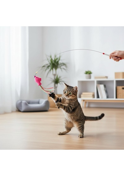 Bakgelal Balıklı Kedi Oyun Oltası 90 Cm Esnek Telli Tüylü Kedi Oyuncağı, Etkileşimli Eğlence Çubuğu