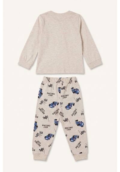 Defacto Baskılı Uzun Kollu Pijama Üstü Esnek Belli Uzun Pijama Altı 2li Pijama Takımı Erkek Bebek I1284a526aubg114 Bej-bg114